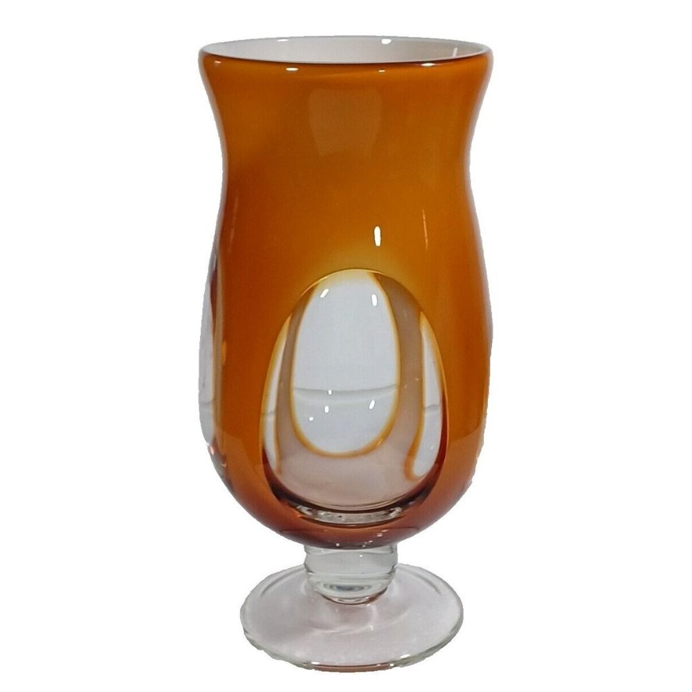Murano Amber  Mid Century Sommerso Art Deco Finestre Window Footed Glass Vase - Picture 8 of 12